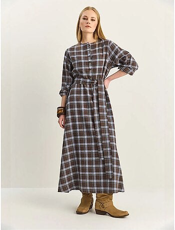 Vestido midi de cuadros con cinturón lucci