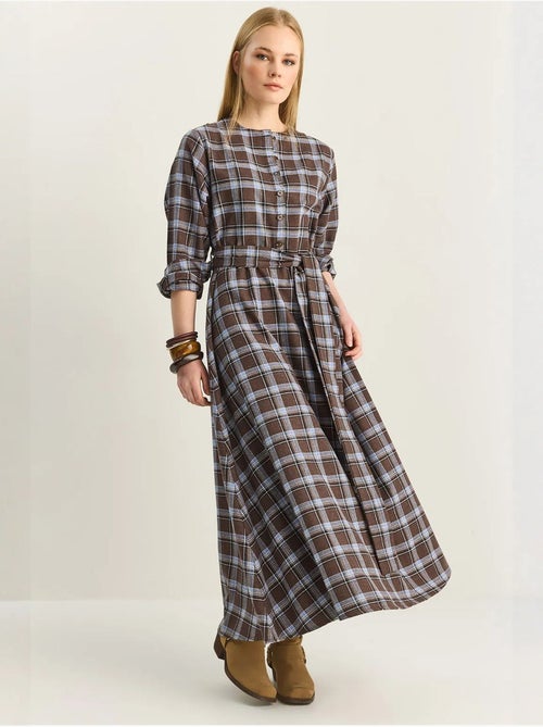 Vestido midi de cuadros con cinturón lucci - Kiabi