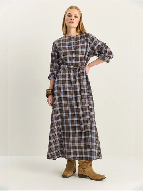 Vestido midi de cuadros con cinturón lucci - Kiabi