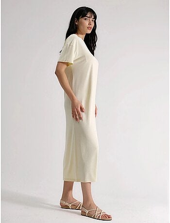 Vestido midi de cuello redondo acanalado busem