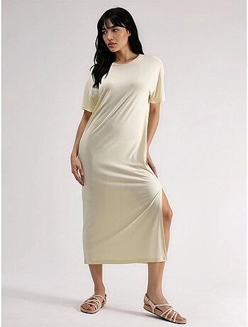 Vestido midi de cuello redondo acanalado busem
