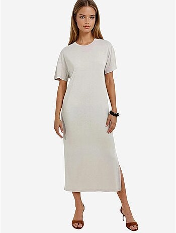 Vestido midi de cuello redondo acanalado busem