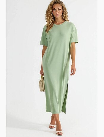 Vestido midi de cuello redondo acanalado busem
