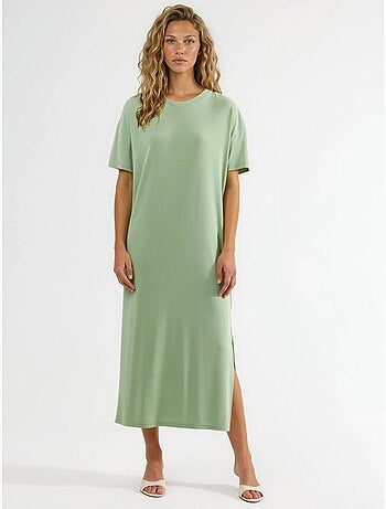 Vestido midi de cuello redondo acanalado busem