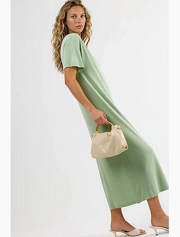 Vestido midi de cuello redondo acanalado busem