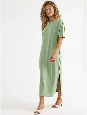 Vestido midi de cuello redondo acanalado busem