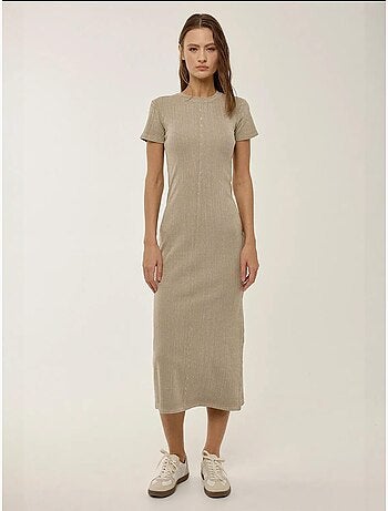 Vestido midi de cuello redondo y manga corta hiccup