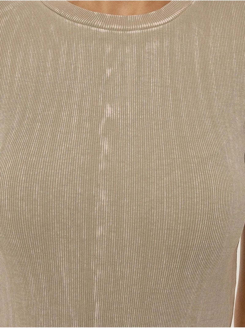 Vestido midi de cuello redondo y manga corta hiccup Beige natural - Kiabi