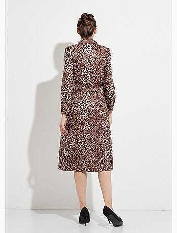 Vestido midi de cuello sastre con estampado de leopardo - Afibel