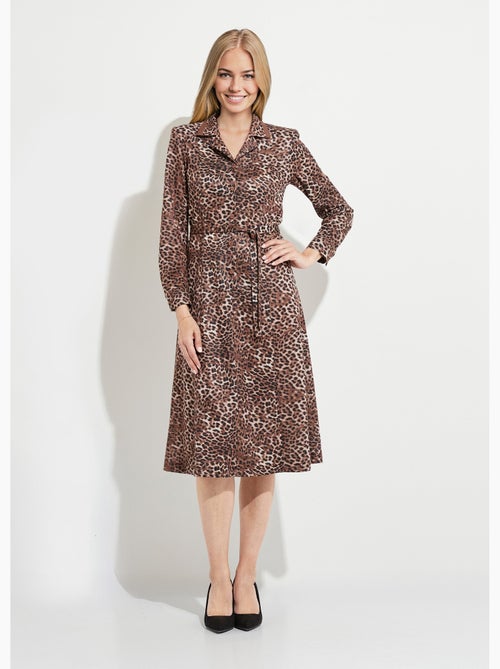 Vestido midi de cuello sastre con estampado de leopardo - Afibel - Kiabi