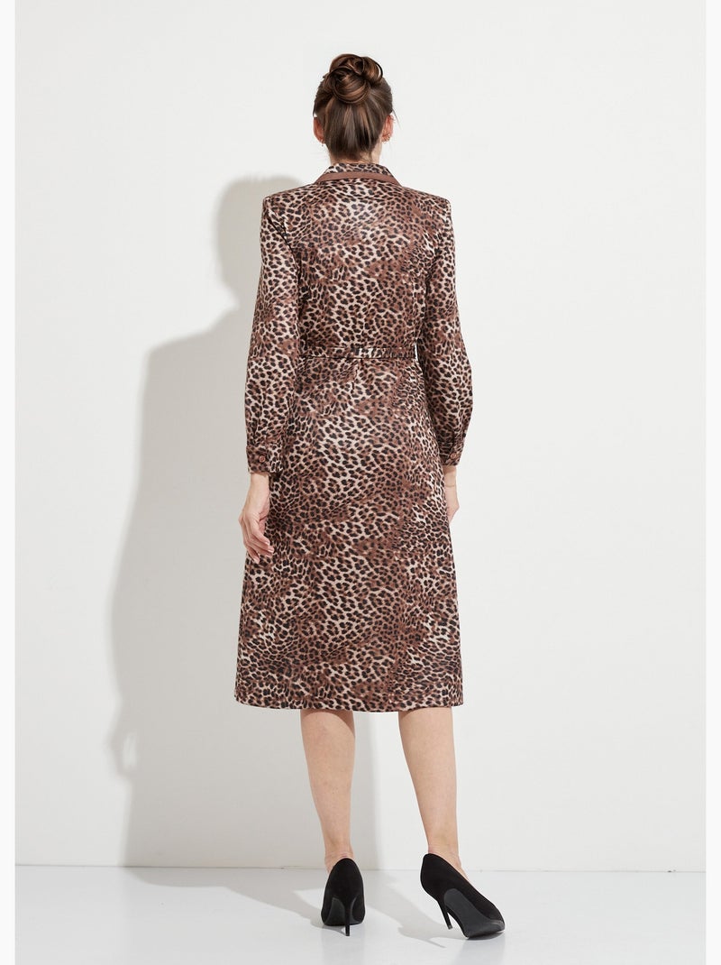 Vestido midi de cuello sastre con estampado de leopardo - Afibel Marrón - Kiabi