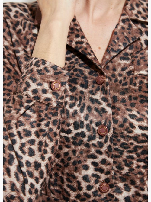 Vestido midi de cuello sastre con estampado de leopardo - Afibel - Kiabi