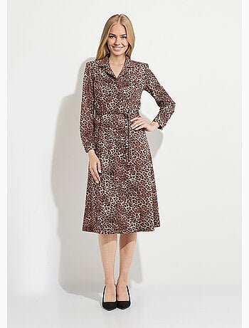 Vestido midi de cuello sastre con estampado de leopardo