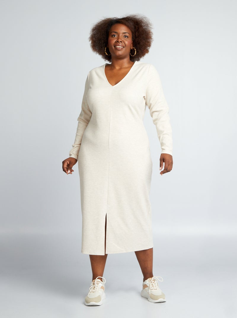 Vestido midi de efecto punto torcido BEIGE - Kiabi