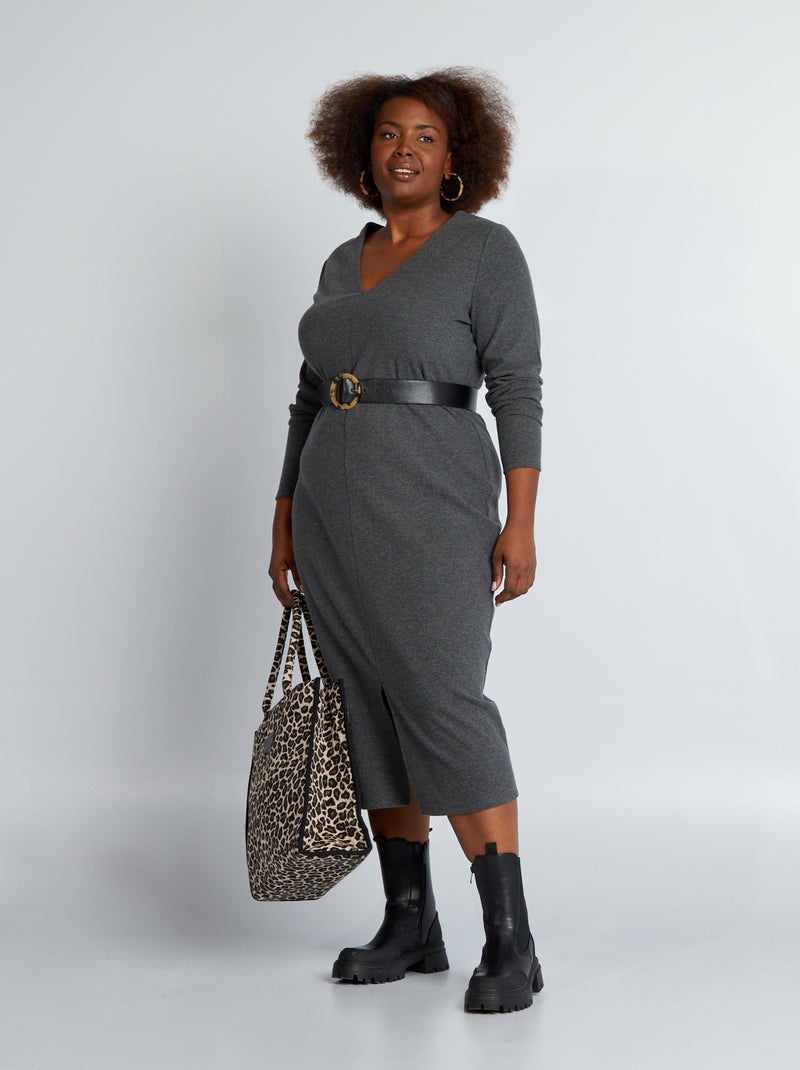 Vestido midi de efecto punto torcido GRIS - Kiabi