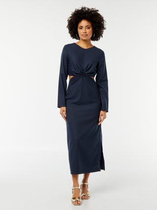 Vestido midi de efecto retorcido por delante