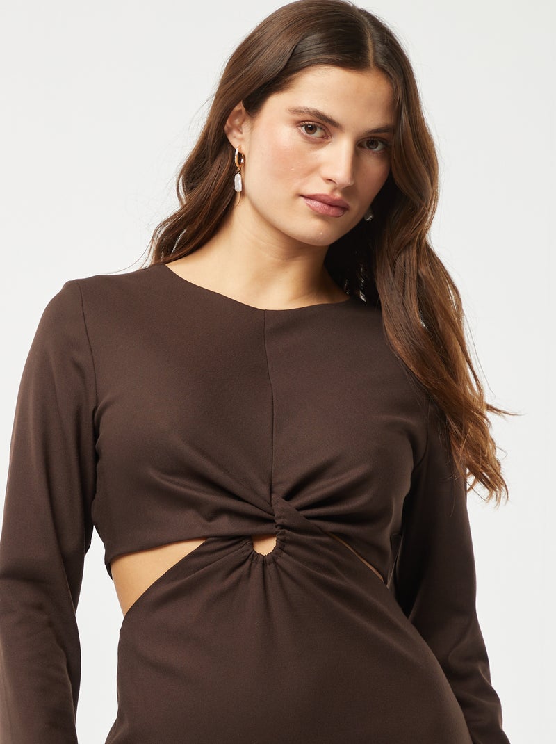 Vestido midi de efecto retorcido por delante MARRON - Kiabi