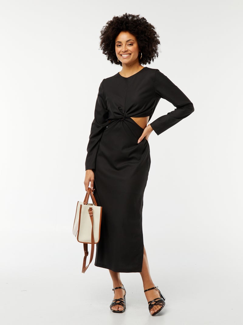 Vestido midi de efecto retorcido por delante negro - Kiabi