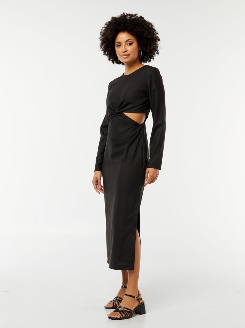 Vestido midi de efecto retorcido por delante negro - Kiabi