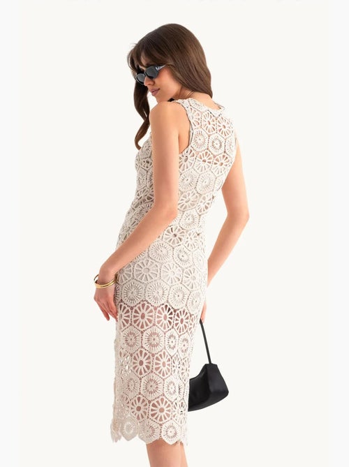 Vestido midi de encaje de crochet con cuello redondo hiccup - Kiabi Vestido midi de encaje de crochet con cuello redondo hiccup - Kiabi