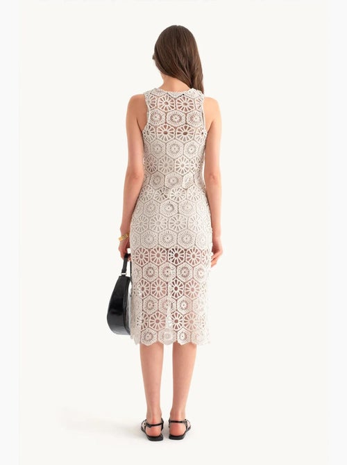 Vestido midi de encaje de crochet con cuello redondo hiccup - Kiabi Vestido midi de encaje de crochet con cuello redondo hiccup - Kiabi
