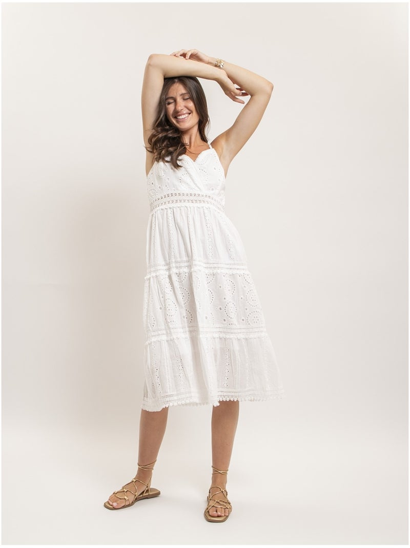 Vestido midi de encaje ILOE Blanco - Kiabi