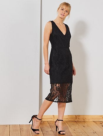 Vestido midi de encaje - Kiabi