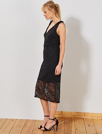Vestido midi de encaje - Kiabi
