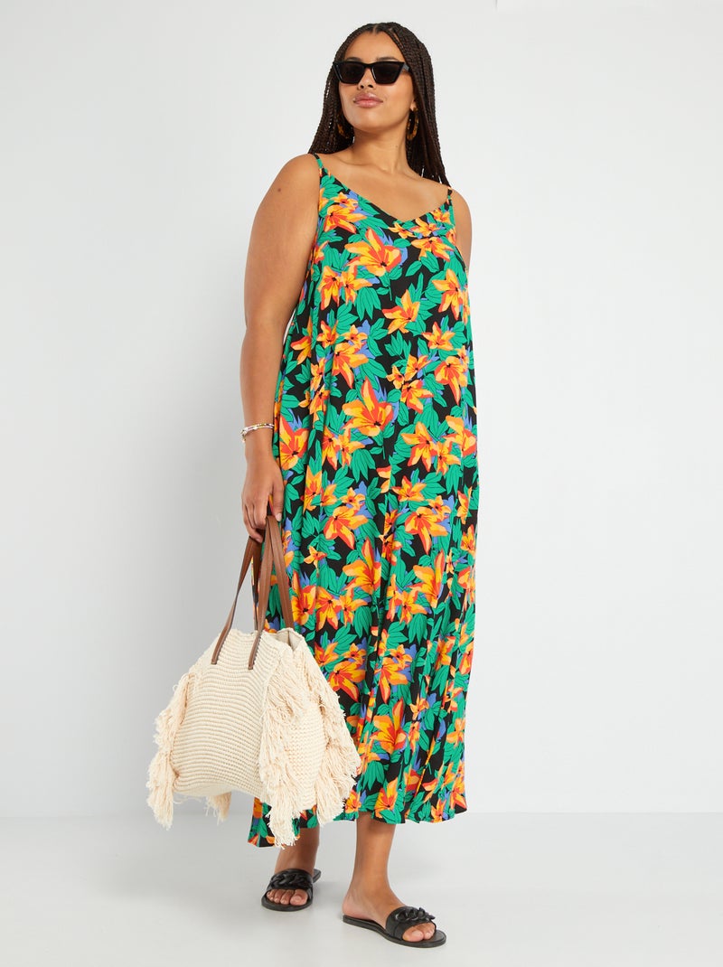 Vestido midi de 'flores' NEGRO - Kiabi