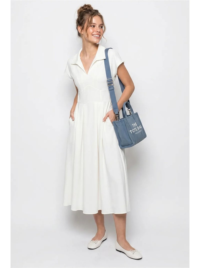 Vestido midi de jersey en línea a con cuello polo lucci Blanco roto - Kiabi