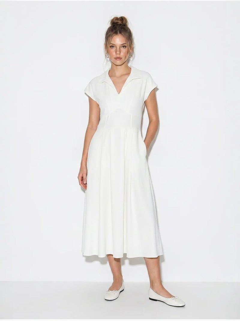 Vestido midi de jersey en línea a con cuello polo lucci Blanco roto - Kiabi