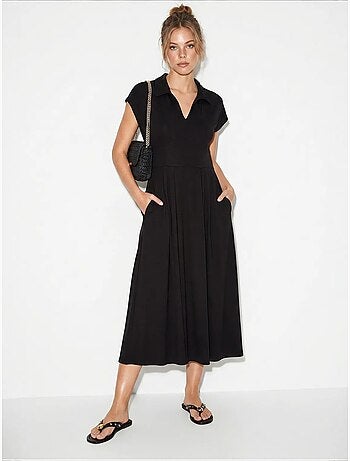 Vestido midi de jersey en línea a con cuello polo lucci