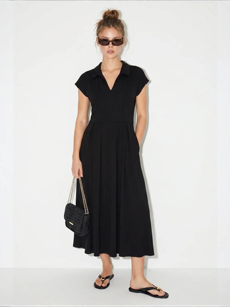 Vestido midi de jersey en línea a con cuello polo lucci Negro - Kiabi