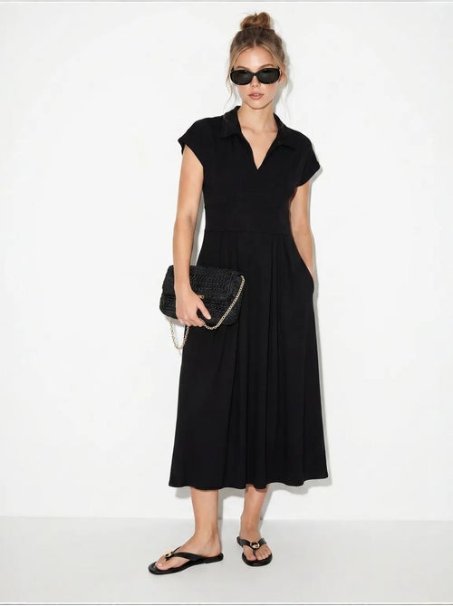 Vestido midi de jersey en línea a con cuello polo lucci - Kiabi