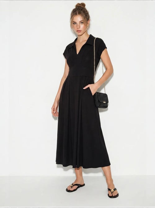 Vestido midi de jersey en línea a con cuello polo lucci - Kiabi