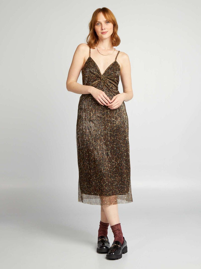 Vestido midi de leopardo con tirantes finos NEGRO - Kiabi