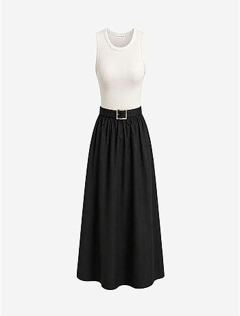 Vestido midi de línea a con cinturón mixray