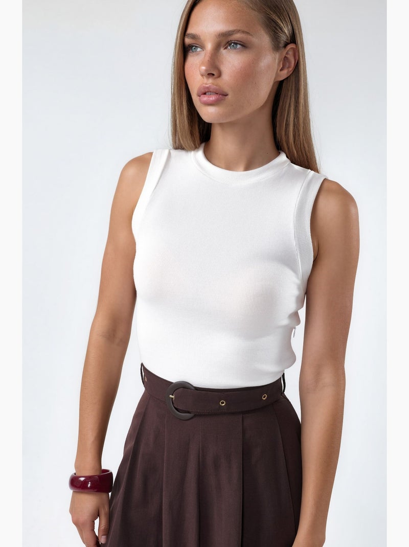 Vestido midi de línea a con cinturón y cuello redondo busem Marrón chocolate - Kiabi