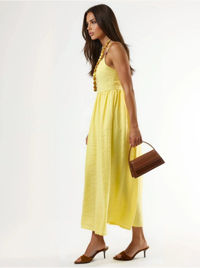 Vestido midi de línea a con detalle de accesorio busem Amarillo limón - Kiabi