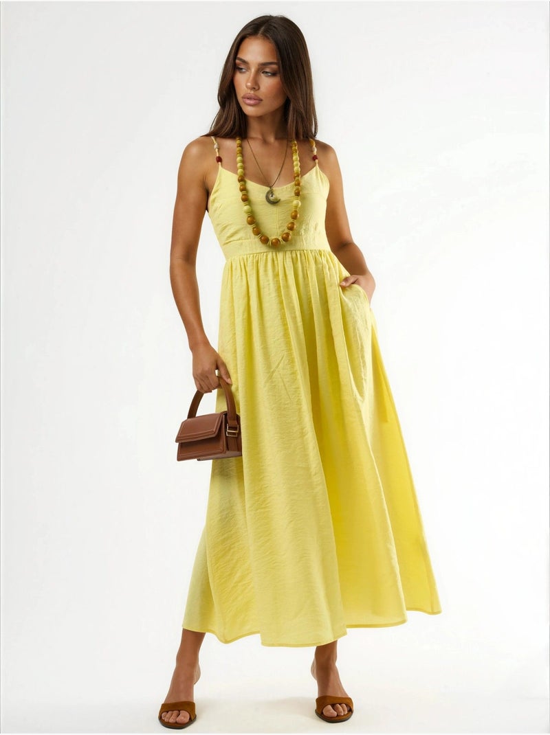 Vestido midi de línea a con detalle de accesorio busem Amarillo limón - Kiabi