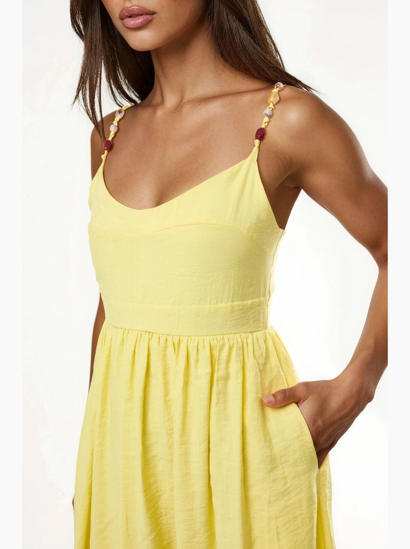 Vestido midi de línea a con detalle de accesorio busem Amarillo limón - Kiabi