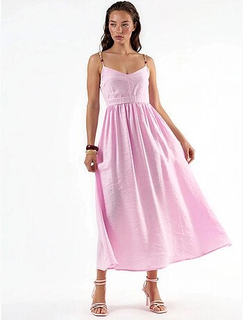 Vestido midi de línea a con detalle de accesorio busem