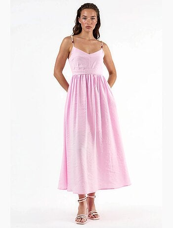 Vestido midi de línea a con detalle de accesorio busem