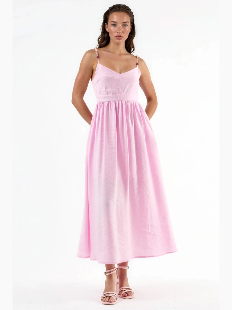 Vestido midi de línea a con detalle de accesorio busem Rosa pálido - Kiabi