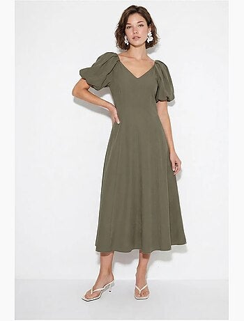 Vestido midi de línea a con escote en v y cremallera lucci