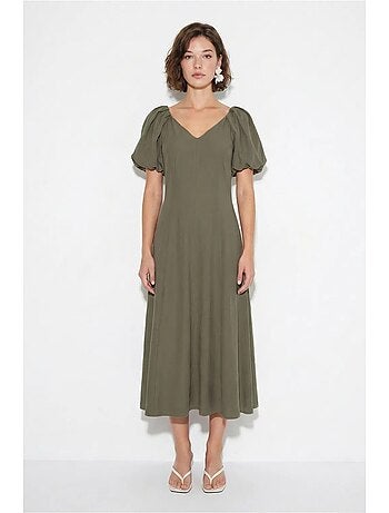 Vestido midi de línea a con escote en v y cremallera lucci