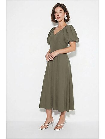 Vestido midi de línea a con escote en v y cremallera lucci