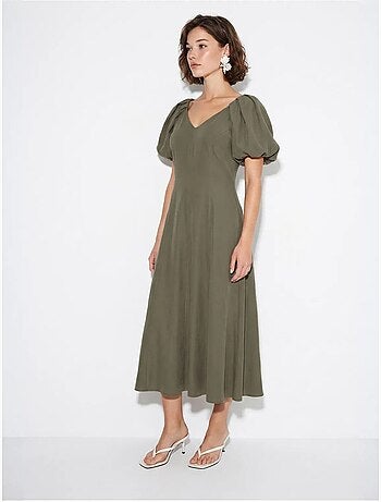 Vestido midi de línea a con escote en v y cremallera lucci