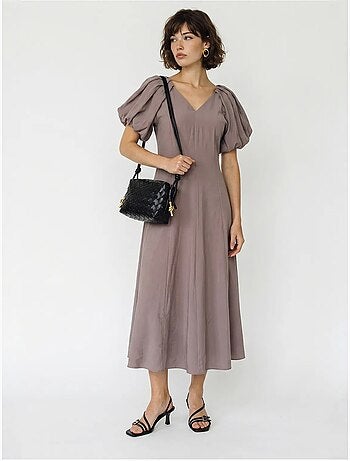 Vestido midi de línea a con escote en v y cremallera lucci