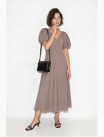 Vestido midi de línea a con escote en v y cremallera lucci